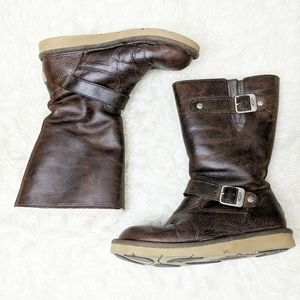 UGG Sutter Brown Leather Sheepskin Boot sz 7